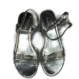 Silver butterfly heeled sandals
